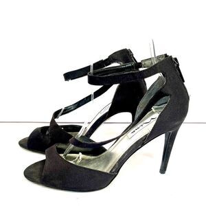 BLACK NINA EVENING SHOES SIZE 8M 4” HEELS ANKLE STRAP BACK ZIP